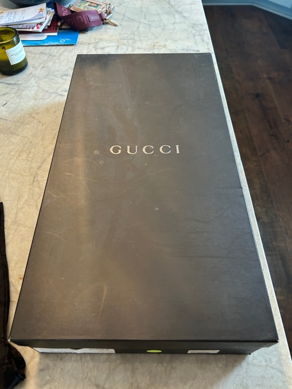 Gucci Black Monogram Stretch Logo Knee Boots with Block Heel and gold accent - Picture 6 of 7